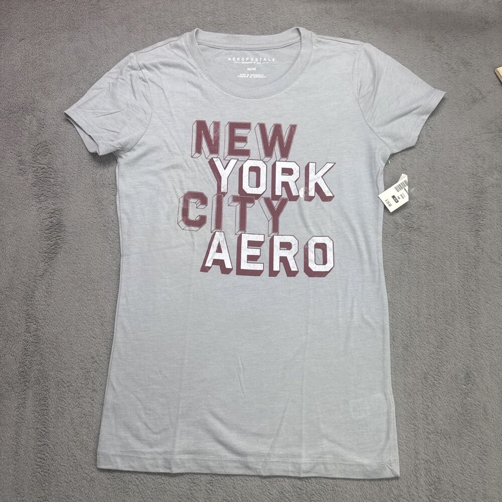 Aeropostale Womens New York City Aero Graphic T-Shirt Grey Medium NWT 3420